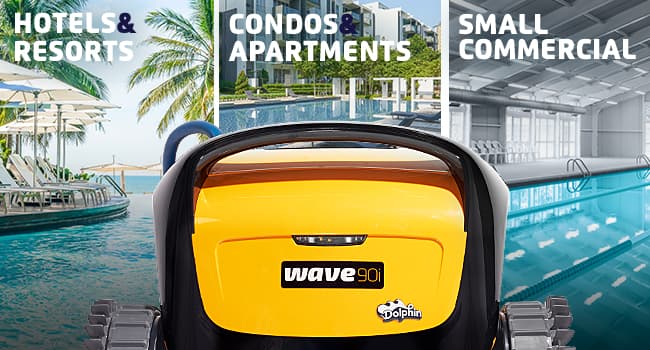Dolphin Wave 90i Wi-Fi Automatic Robotic Pool Vacuum Cleaner Includes Caddy, Wall Climbing Scrubber Brush, Top Load Filters, Ideal for Commercial Pools up to 78 FT in Length