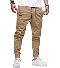 PLEPAN Men's Casual Cargo Pants Drawstring Hiking Pants Workout Tactical Joggers Sweatpants for Men
