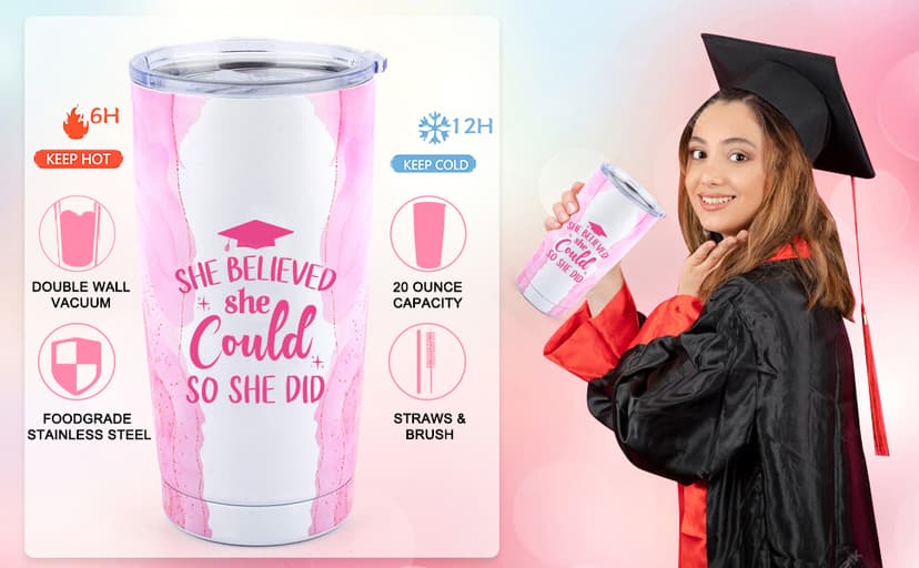 Graduation Gifts for Her 2025, She Believed She Could So She Did Tumbler, Congratulations Gifts for Women Girls Grad Keychain Notebook Pen, College High School Graduation Gift for Sister Friends