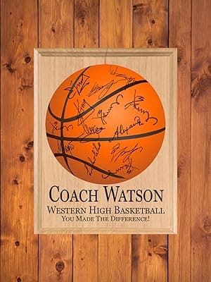 Basketball Coach Gift Plaque - Coaches Recognition Award Trophy - SIGNABLE PERSONALIZED For Team Signatures & Thank You Notes - Solid Wood - 8.5in x 11in x .75in (Basketball Coach)