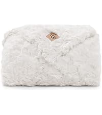 UGG Adalee Faux Fur Throw Blanket Luxury Lightweight Cozy Soft Throw for Couch Bed or Chair Hypoallergenic Machine Washable Double-Sided Fluffy Blanket Home Decor, 50-inch x 70-inch, Natural White