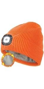 MELASA Unisex Hat with Light, USB Rechargeable Hands Free Headlamp LED Beanie, Winter Gifts for Men Dad Father Husband Him