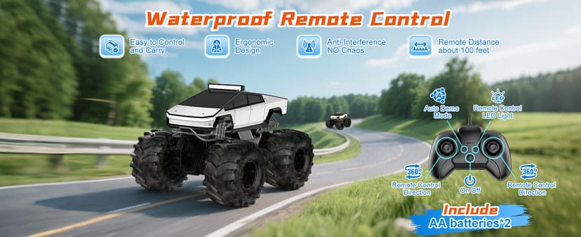 Amphibious Remote Control Car, 1:18 Monster Truck Toys for Boys RC Cars, 2.4 GHz Waterproof RC Trucks, 4WD All Terrain Off-Road Pickup, Kids Christmas Birthday Gifts Present Boys Girls Toys Ages 6+