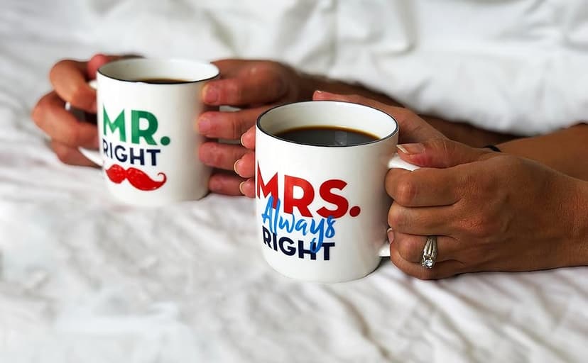 Triple Gifffted Mr Right Mrs Always Right Coffee Mugs Gifts Ideas for Couples, Wedding Anniversary, Engagement, Christmas, His & Hers, Bride and Groom, Parents, Newlyweds Bridal Shower, Ceramic 380ml