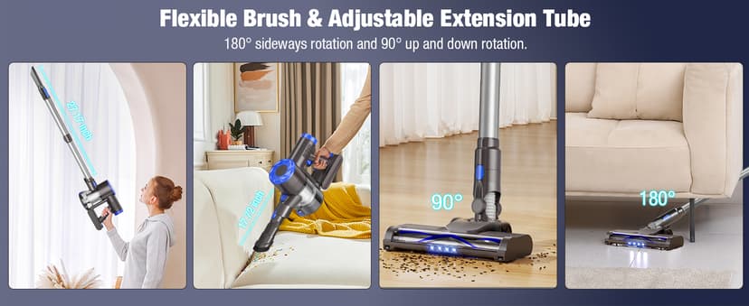 Cordless Vacuum Cleaner, Upgraded 40Kpa Stick Vacuum Cleaners for Home, 8 in 1 Lightweight with Self-Standing, 1.5L Dust Cup & Anti-tangle, Rechargeable Vacuum for Hard Floors Carpets Pet Hair