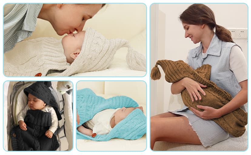 XMWEALTHY Newborn Baby Wrap Swaddle Blanket Knit Sleeping Bag Sleep Sack Stroller Wrap for Baby(Beige) (0-6 Month)