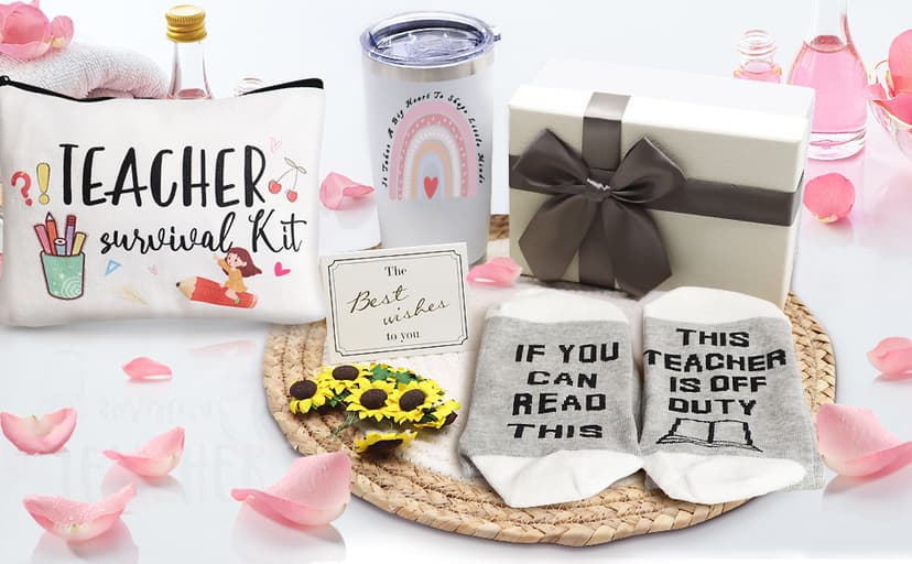 Best Teacher Appreciation Gifts,20 OZ Insulated Tumbler for Women Teacher,Unique Gift Ideas from Students - Funny Socks Thank You Basket Box for New Teachers,Christmas Gifts for Teachers