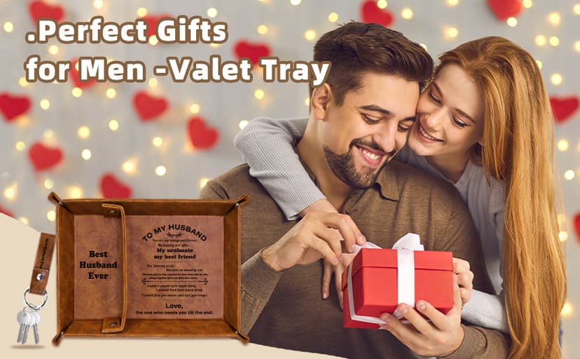 Best Husband Ever PU Leather Tray and Keychain, Men Anniversary Birthday Gifts Ideas for Husband Him Boyfriend Who Has Everything from Wife, Christmas Xmas Gifts Stocking Stuffers for Men Him