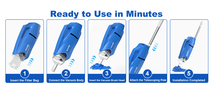 2025 Upgraded Handheld Pool Vacuum Cleaner for Above Ground & Inground Pools - Cordless Pool Cleaner w/18.5GPM Suction, Telescoping Pole(20-69in), 2 Brush Heads - Ideal for Spas & Hot Tubs