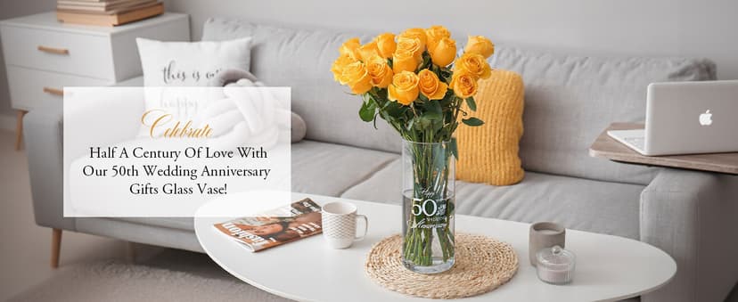 AW BRIDAL 50th Anniversary Wedding Gifts for Couples, 50th Anniversary Decorations for Parents Mom Dad, 50Year Golden Wedding Vase Centerpiece, Friend Sister Birthday Gifts, Flower Vase Home Decor