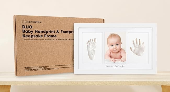 Baby Hand and Footprint Kit - Clay Handprint Keepsake Frame, Newborn Nursery Picture Frame, Personalized New Mom Gifts for Baby Shower & Registry (Alpine White)