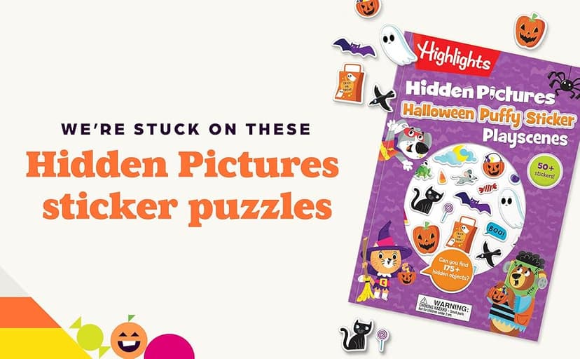 Halloween Hidden Pictures Puffy Sticker Playscenes: Halloween Activity Book for Kids 36 Featuring Over 175 Hidden Objects, 50 Reusable Puffy Stickers ... Games (Highlights Puffy Sticker Playscenes)
