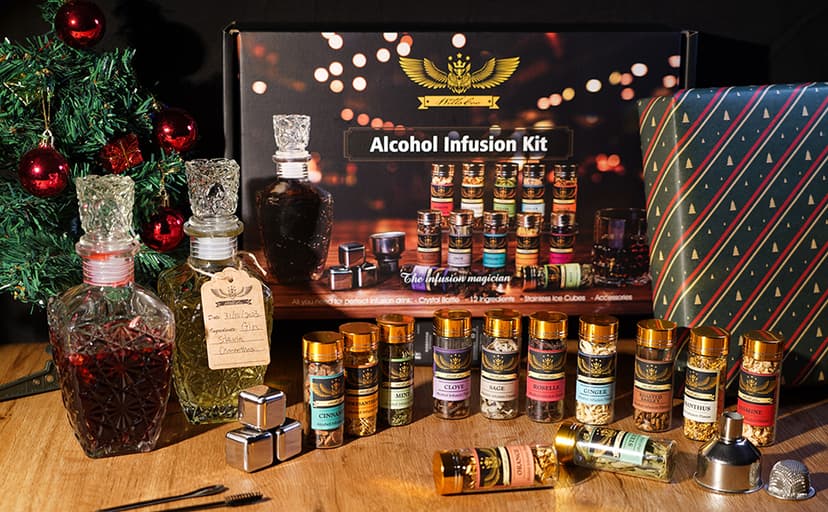 Alcohol Infusion Kit for Infusing Whiskey, Gin, Vodka, Tequila, Rum - DIY Your Own Flavored Spirits with Natural Ingredients - Anniversary, Birthday Gift for Men, Husband