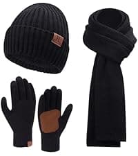 Winter Beanie Hat Scarf Touchscreen Gloves Set for Men and Women, Beanie Gloves Neck Warmer Set with Warm Knit Fleece Lined