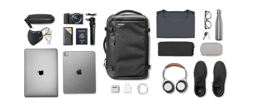 tomtoc Travel Backpack 40L, TSA Friendly Flight Approved Carry-on Luggage Hand Water-resistant Lightweight Business Rucksack, Durable Large Weekender Bag Daypack Fits 17.3 Inch Laptop, PFAS Free