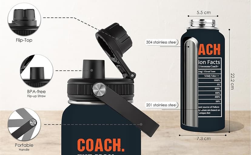 Coach Gifts - 32 Oz Coach Nutriton Facts Water Bottle, The Man The Myth The Legend - Christmas Birthday Cheer Coachs Gifts, Soccer Softball Basketball Swim Coachs Appreciation Gift for Him