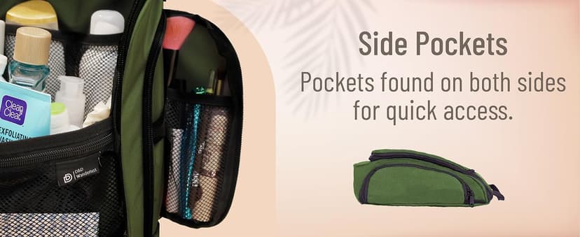 D&D Hanging Travel Toiletry Bag for Men and Women – Large Cosmetics, Makeup and Toiletries Organizer Kit with 10 Compartments, YKK Zippers, XXL Metal Swivel Hook, Water-Resistant Nylon