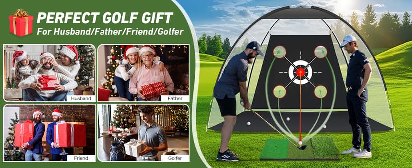 Golf Net with Practice Mat,Golf Hitting Aid Nets 10x7FT for Backyard Driving Chipping Training Swing with Target Mat Balls for Outdoor Indoor,Gifts for Men Dad Him and Golfer