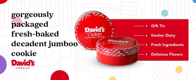 David's Cookies Assorted Fresh Baked Decadent Cookie Gift Tin – 2lb Basket with 8 Jumbo Cookies – Soft and Chewy Bakery-Style Dessert for Birthdays, Holidays, Thank You and Special Occasions