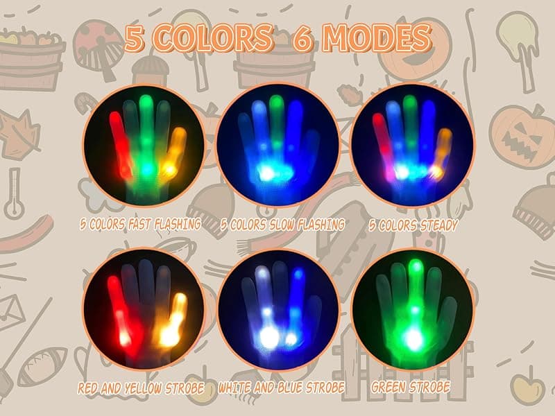 LED Gloves Boys Cool Toys Age 8-12 Year Old, 6 Modes Flashing Light Fun Toys for Kids, Parties & Gifts for 8 9 10 11 12 Year Old Girls Boys Birthdays Christmas Stocking Stuffers