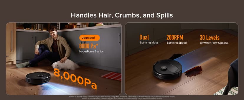 roborock Qrevo Series Robot Vacuum and Mop, 8000Pa Suction, Upgraded from Qrevo S, Anti-Tangle Brushes, Smart Obstacle Avoidance, Auto Mop Washing, All-in-One Dock, 200RPM Spinning Mops, Black(QV 35A)
