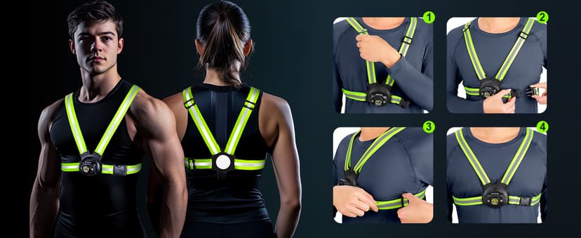 Running Lights for Runners, 500 Lumens Running Light with 45° Adjustable Tilt, 360° Reflective Vest & IPX4 Waterproof Rechargeable Light Up Gear for Night Walking/Cycling/Jogging/Hiking