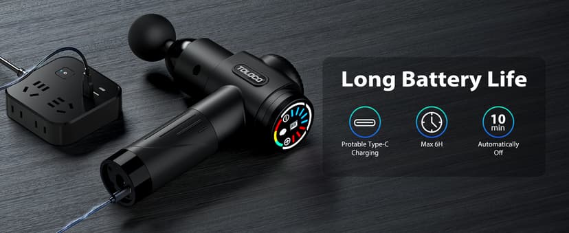 TOLOCO Massage Gun, Deep Tissue Back Massage for Athletes for Pain Relief, Percussion Massager with 10 Massages Heads & Silent Brushless Motor, Gifts for Fathers Day, Black