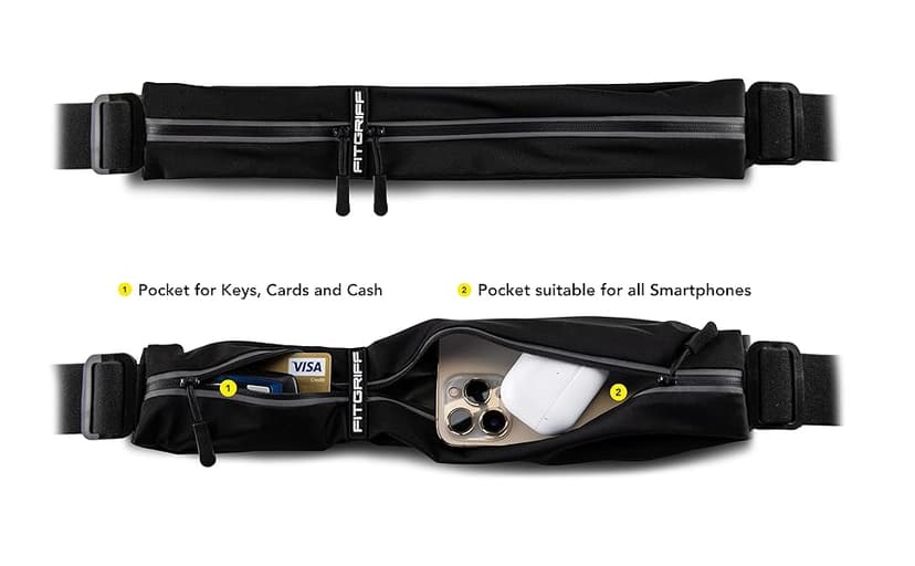 Fitgriff® Running Belt for Men & Women - Secure Jogging Pouch for Phone, Keys & Essentials - For All Cell Phones
