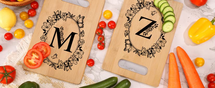 Personalized Cutting Board, Initial Birthday Gifts for Women Wedding Gifts for Couple, Monogrammed Engraved Bamboo Wood Kitchen Gifts, Unique Gift for Christmas Anniversary Housewarming(Letter M)