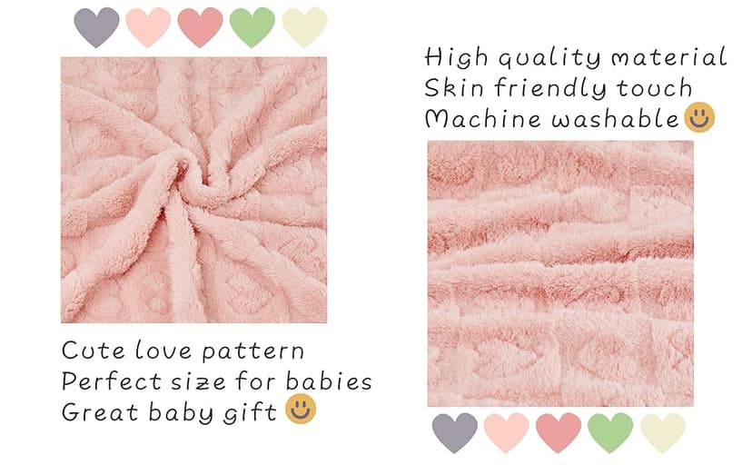 Yurhap Fleece Baby Blanket Heart Checkered Blanket, Ultra Soft Cozy Baby Blankets for Girls Boys, Fluffy Infant Toddler Newborn Receiving Blankets for Crib Stroller 30”×40” (Light Pink)