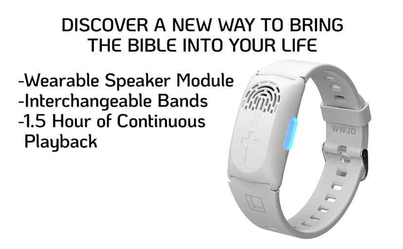 LIAISE Wearable Audio Wrist Band, WWJD Bracelet and Audio Bible, 300+ Verses from NIV, Jesus Bracelet Speaker, Christian Wristband, Christian Gifts for Men, Christian Gifts for Woman (White)