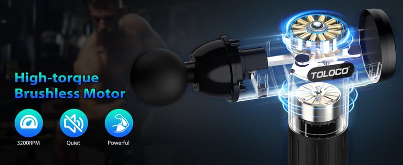 TOLOCO Massage Gun, Deep Tissue Back Massage for Athletes for Pain Relief, Percussion Massager with 10 Massages Heads & Silent Brushless Motor, Gifts for Fathers Day, Black