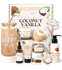 Spa Gift Baskets for Women, Vanilla Coconut Bath and Body Gifts Set for Women, Home Spa Self Care Gift, Relaxing Bath Set for Mom Wife Sister Friends Sister Girlfriend, Mother’s Day Thank You Gifts