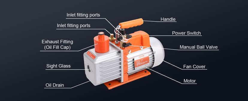 VEVOR 7 CFM Dual Stage HVAC Vacuum Pump, 1/2 HP Rotary Vane Vacuum Pump with Oil Bottle, for HVAC Repair, Refrigeration Maintenance, Resin Degassing, Compatible with R12, R22, R134a, R410a Refrigerant