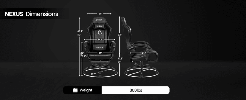 N-GEN GAMING Video Gaming Chair with Footrest Lumbar Support for Home Office High Back Recliner Height Adjustable Ergonomic Comfy Leather Computer Desk Chair (Black)