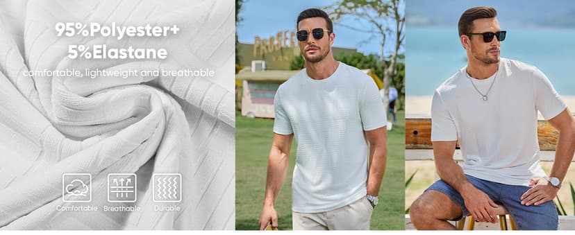 JMIERR Mens T-Shirt Casual Stretch Solid Crewneck Short Sleeve Tees Textured Shirts