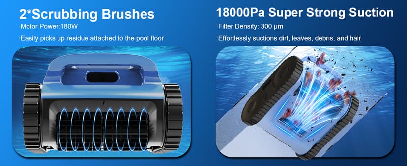 (2025 Upgrade) Pool Vacuum for Inground Pools, Robotic Pool Cleaner, Wall Climbing Pool Cleaner, Cleans Pool Floors, Drain & Walls & Waterline, Cleaning Up to 2100 Sq.ft, 180 Min