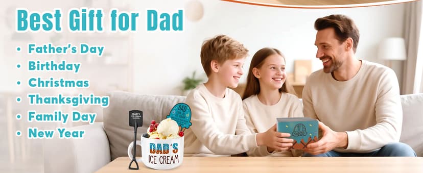 Funny Dad Birthday Gifts from Daughter Son, Novelty Christmas Dads Gift for Daddy Dada Father StepDads, Unique New Dad gifts from Wife, Dad's Ice Cream Bowl Presents Set