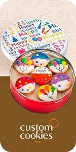 Happy Birthday Gift Basket Custom Sugar Cookies - Happy Birthday Cookies in Gift Box, delivery by Prime - Hand Decorated Kosher Treats for Men, Him, Husband - Bakery & Dessert Gifts as a Birthday Cake