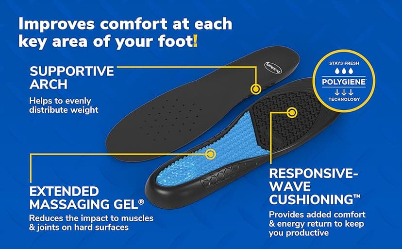 Dr. Scholl's Work All-Day Superior Comfort Insoles with Massaging Gel - Designed for Men & Women with Hard-Working Feet, Eliminates Sore Muscles and Tired Legs, Arch Support Inserts with Odor Control