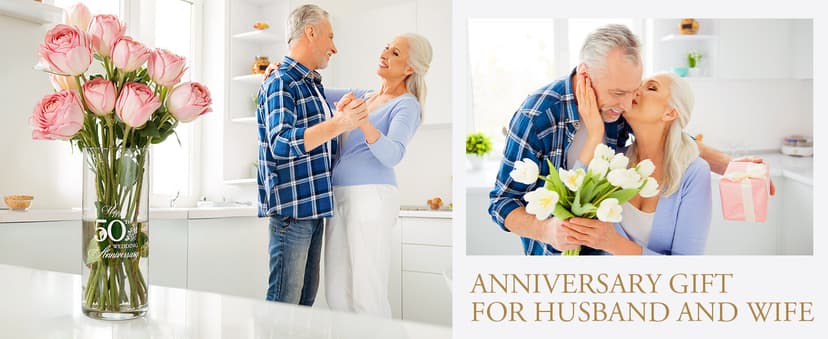 AW BRIDAL 50th Anniversary Wedding Gifts for Couples, 50th Anniversary Decorations for Parents Mom Dad, 50Year Golden Wedding Vase Centerpiece, Friend Sister Birthday Gifts, Flower Vase Home Decor