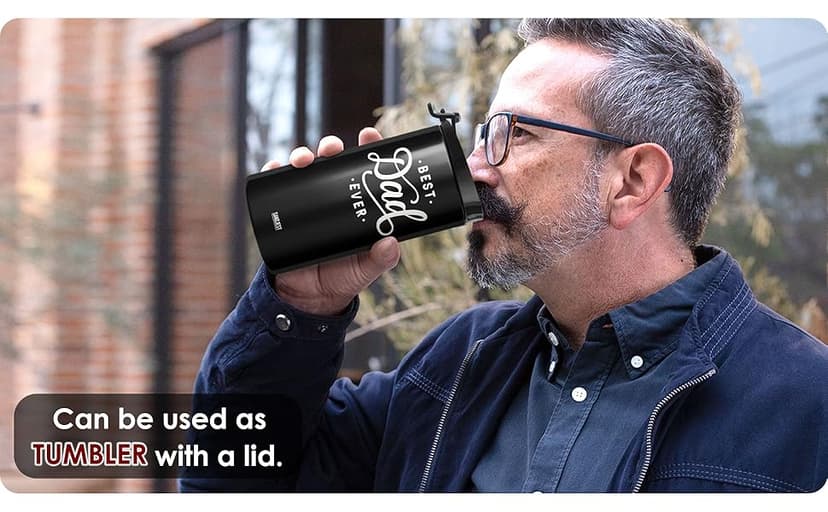 SANDJEST 4-in-1 Best Dad Ever Tumbler Gifts for Dad from Daughter Son - 12oz Dad Can Cooler Tumblers Travel Mug Cup - Stainless Steel Insulated Cans Coozie Christmas, Birthday, Father's Day Gift