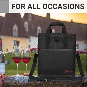 opux 3 Bottle Wine Carrier Tote, Insulated Leakproof Wine Cooler Bag, Wine Travel Bag Tote for Picnic BYOB Beach, Portable Wine Bottle Carrying Case, Gift for Wine Lover Women Men Christmas, Brown