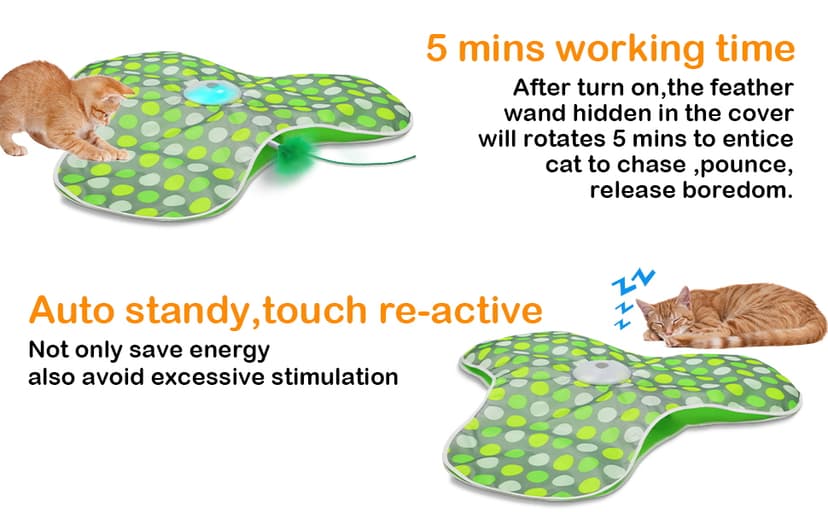 Interactive Cat Toys Rechargeable,Moving Concealed Feathers,Real Mouse Squeaky,Touch Activated Cat Kitten Toy Exercise Toys for Indoor Bored Adult Cats