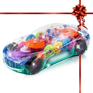 ArtCreativity Light Up Transparent Sensory Car Toy for Kids, 1PC, Bump and Go Toy Car with Colorful Moving Gears, Music, and LED Effects, Easter Toys for Toddlers, Great Birthday Gift Idea
