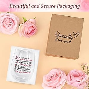 Futtumy Funny Daughter in Law Gifts, To My Dear Daughter-in-laws Stemless Wine Glass for Son's Wife, Mothers Day Birthday Christmas Gifts from Mother-In-Laws, 17 oz