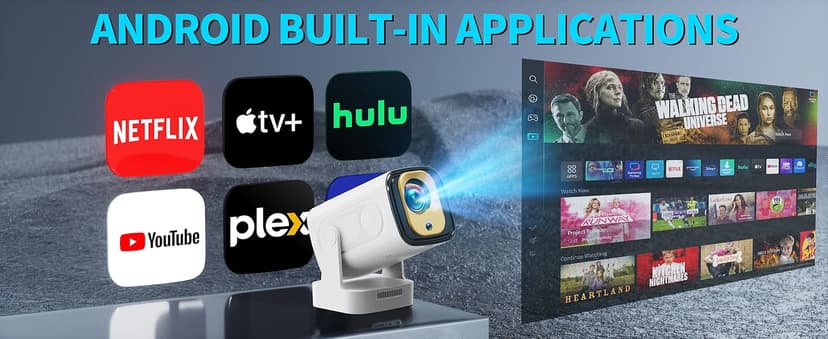 【Built-in Apps】Mini Projector 1080P with WiFi 6 and Bluetooth 5.4, 4K Full HD Projector Features Auto Focus & Keystone, Portable Projector Support 270° Rotatable, Compatible with Phone/HDMI/USB-White