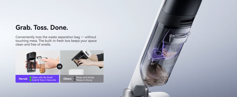 NARWAL S30 Wet Dry Vacuum Cleaner with 20000Pa Suction, 176°F Self-Cleaning, Heated Drying, Disposable Waste Bag, Tangle-Free, Cordless Vacuum Mop for Hard Floors & Edge Cleaning, Easy to Use