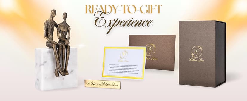 50th Wedding Anniversary Couple Gifts - Iron and Marble Sculpture - Gifts for 50th Wedding Anniversary for Parents or Friends - Includes Present Box, Engraved Plaque and Poem Card