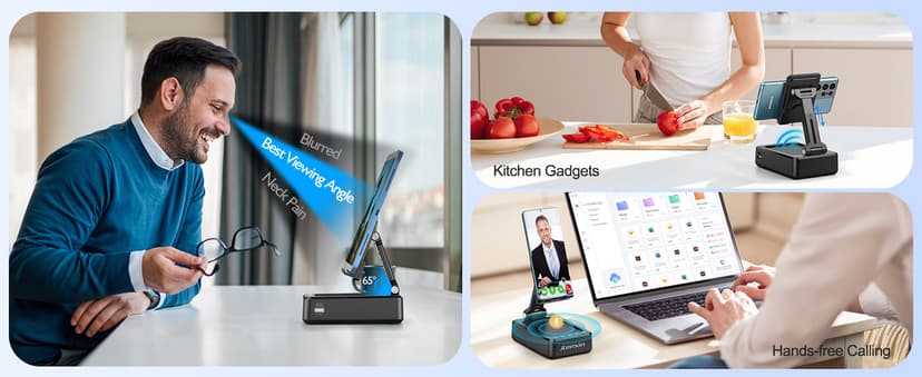 JTEMAN Cell Phone Stand with Bluetooth Speaker and Charging Function,Bluetooth Audio Power Bank Bracket,Birthday Gifts for Men Women,Kitchen Gadgets for Most Phones and Tablets-Black